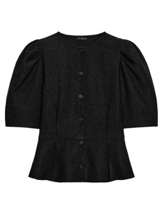 Zara Tops - Zara Black Button-Front Puff Sleeve Top